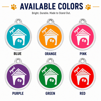 Personalized Enamel House Round Pet ID Tag, Custom Dog and Cat Name Tag with Phone Number, multi size