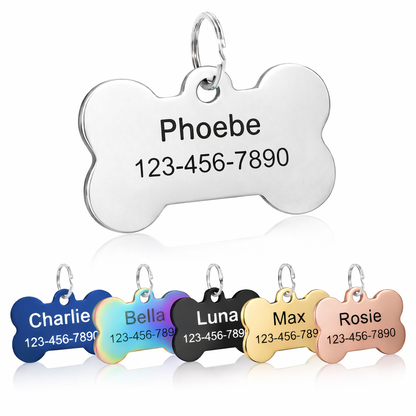 Personalized Stainless Steel Bone Pet ID Tag – Custom Engraved Dog & Cat Name Tag