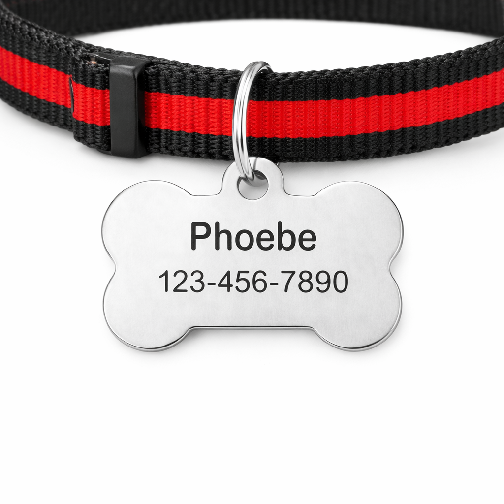 Personalized Stainless Steel Bone Pet ID Tag – Custom Engraved Dog & Cat Name Tag