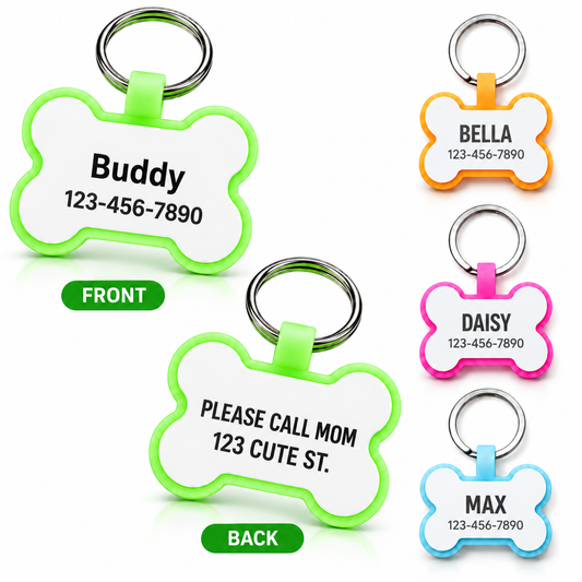 Personalized Silicone Bone Pet ID Tag – Quiet Custom Dog & Cat Name Tag