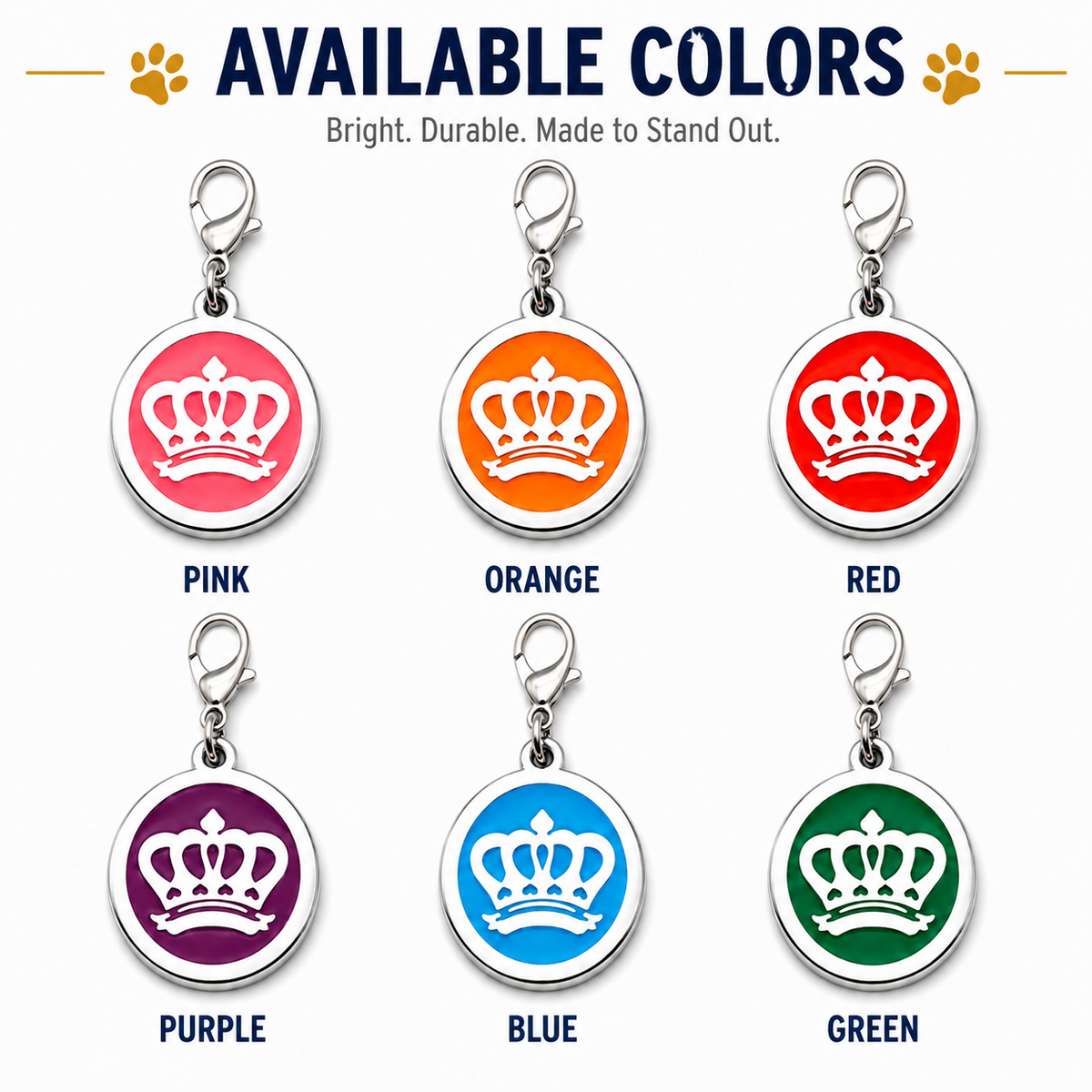 Personalized Enamel King's Crown Round Pet ID Tag, Custom Dog and Cat Name Tag with Phone Number