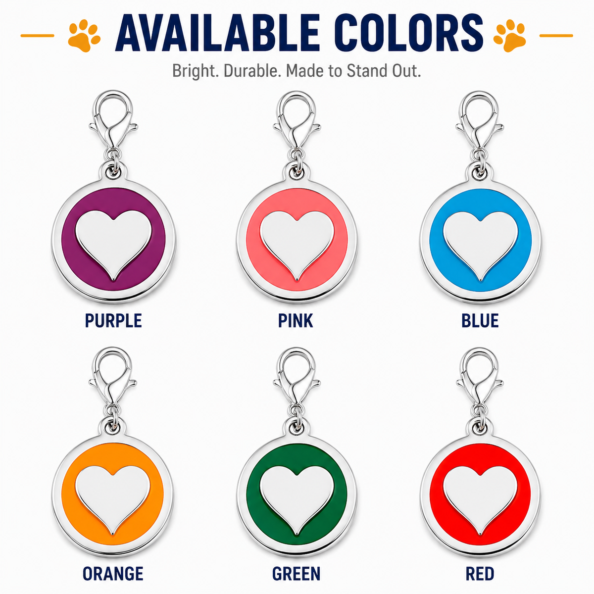 Personalized Enamel Heart Round Pet ID Tag, Custom Dog and Cat Name Tag with Phone Number