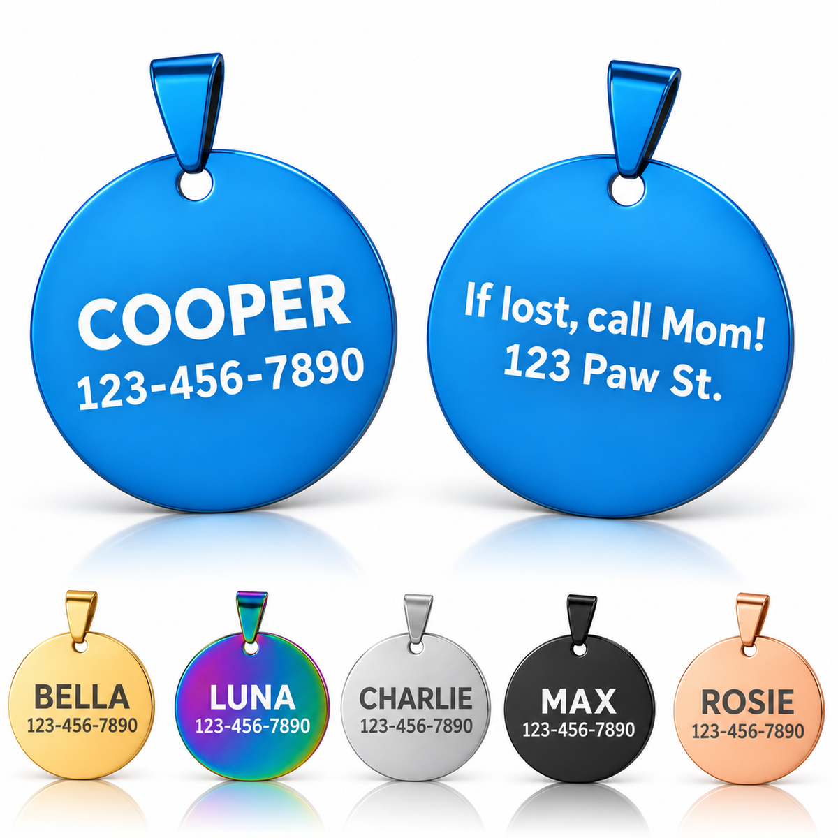 Personalized Round Stainless Steel Pet ID Tag – Custom Engraved Dog & Cat Name Tag
