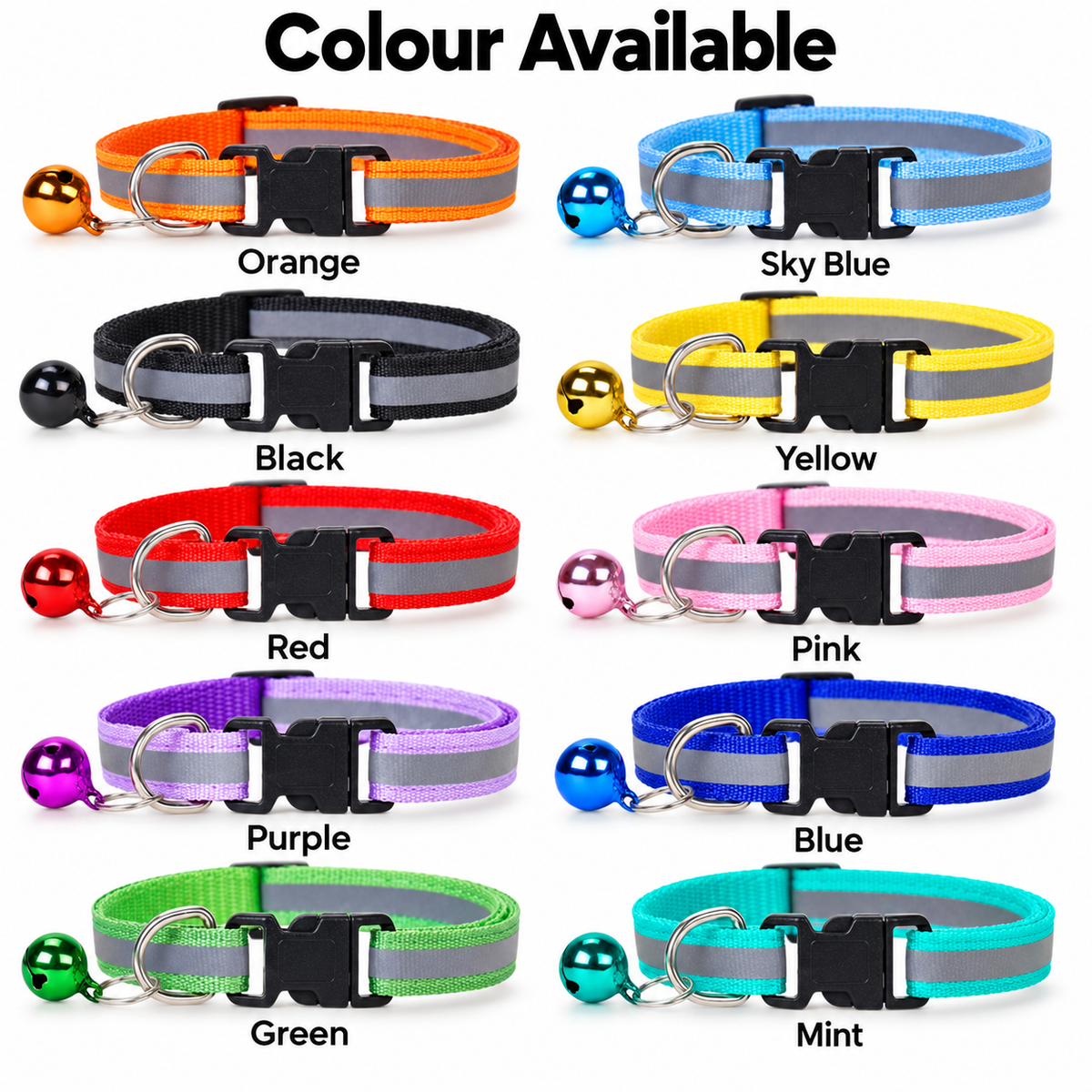 Reflective Dog, Cat Collar with Bell – Adjustable Nylon Safety Collar for Cats and Kittens