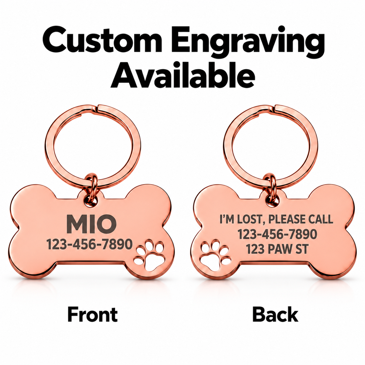 Personalized Stainless Steel Bone Pet ID Tag with Paw Cutout – Custom Engraved Dog & Cat Name Tag