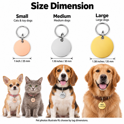 Personalized Round Stainless Steel Pet ID Tag – Custom Engraved Dog & Cat Name Tag