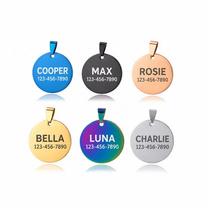Personalized Round Stainless Steel Pet ID Tag – Custom Engraved Dog & Cat Name Tag