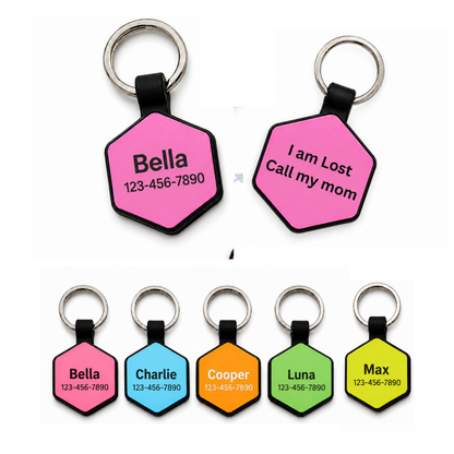 Personalized Silicone Hexagon Pet ID Tag – Custom Dog & Cat Name Tag with Phone Number