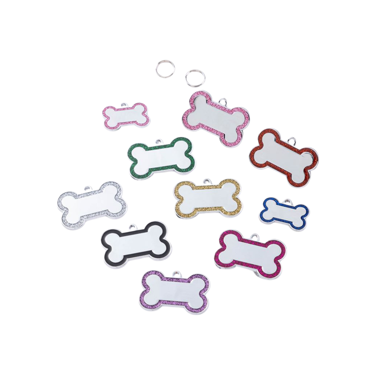 Personalized Glitter Bone Pet ID Tag, Stainless Steel Custom Engraved Dog Cat Name Tag