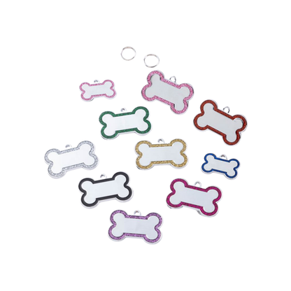 Personalized Glitter Bone Pet ID Tag, Stainless Steel Custom Engraved Dog Cat Name Tag