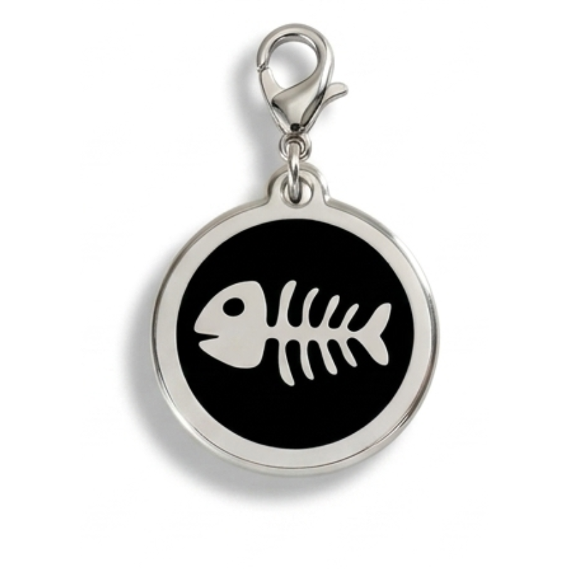 Personalized Enamel Fishbone Round Pet ID Tag, Custom Dog and Cat Name Tag with Phone Number