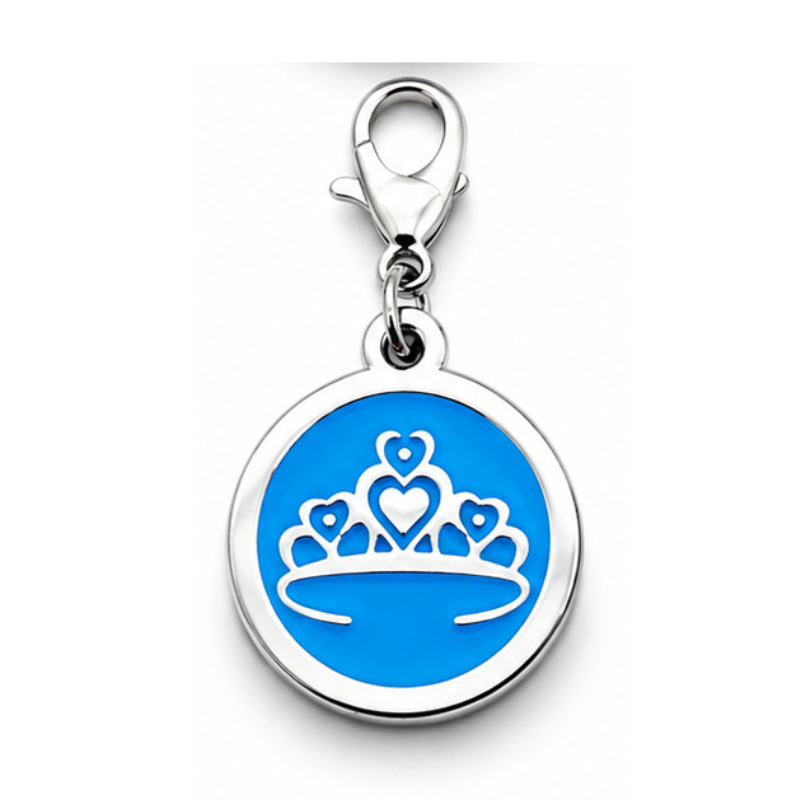 Personalized Enamel Queen's Crown Round Pet ID Tag, Custom Dog and Cat Name Tag with Phone Number