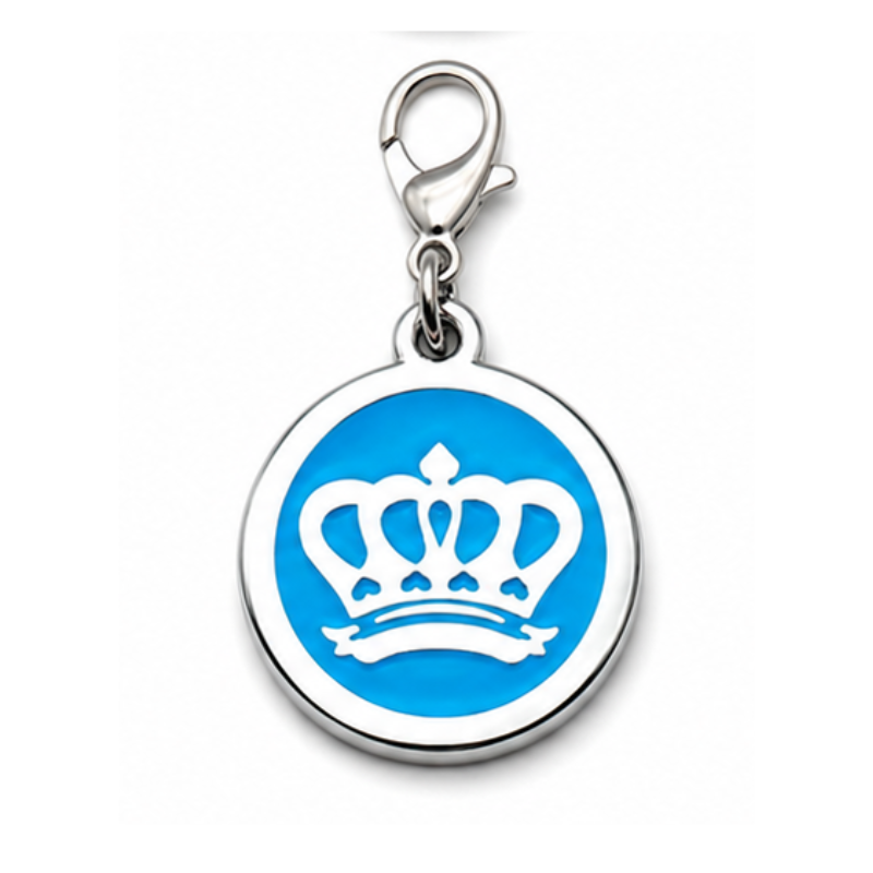Personalized Enamel King's Crown Round Pet ID Tag, Custom Dog and Cat Name Tag with Phone Number