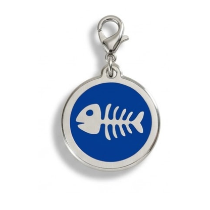 Personalized Enamel Fishbone Round Pet ID Tag, Custom Dog and Cat Name Tag with Phone Number