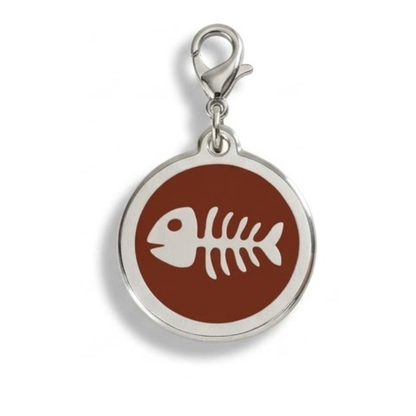Personalized Enamel Fishbone Round Pet ID Tag, Custom Dog and Cat Name Tag with Phone Number