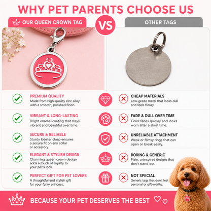 Personalized Enamel Queen's Crown Round Pet ID Tag, Custom Dog and Cat Name Tag with Phone Number