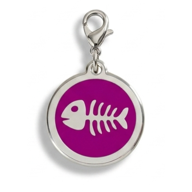 Personalized Enamel Fishbone Round Pet ID Tag, Custom Dog and Cat Name Tag with Phone Number