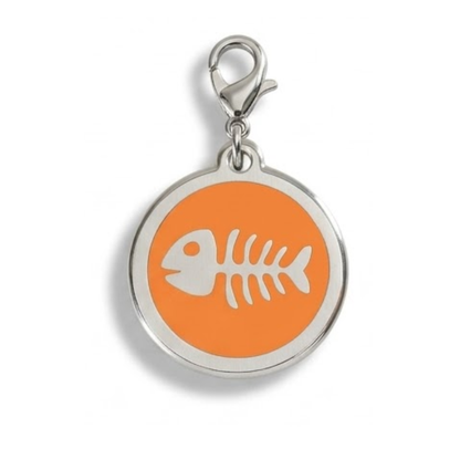 Personalized Enamel Fishbone Round Pet ID Tag, Custom Dog and Cat Name Tag with Phone Number