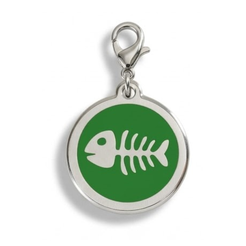 Personalized Enamel Fishbone Round Pet ID Tag, Custom Dog and Cat Name Tag with Phone Number