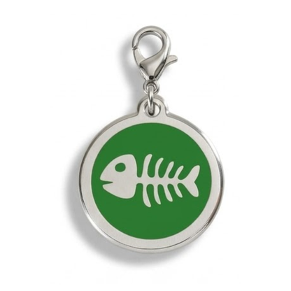 Personalized Enamel Fishbone Round Pet ID Tag, Custom Dog and Cat Name Tag with Phone Number