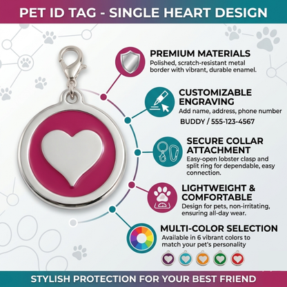 Personalized Enamel Heart Round Pet ID Tag, Custom Dog and Cat Name Tag with Phone Number