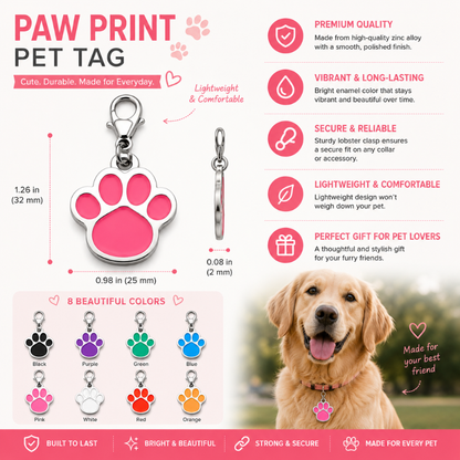 Personalized Paw Shaped Pet ID Tag, Custom Dog and Cat Name Tag with Phone Number
