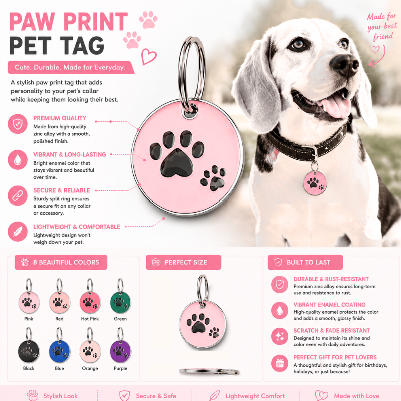 Personalized Enamel Double Paw Round Pet ID Tag, Custom Dog and Cat Name Tag with Phone Number (Copy)