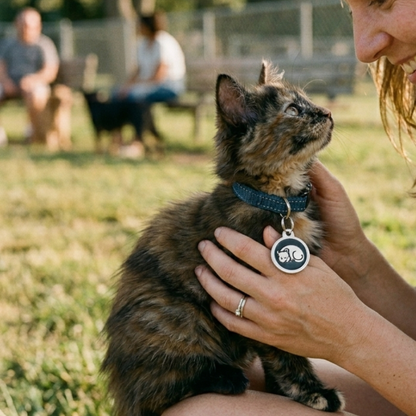 Personalized Enamel Cat Pet ID Tag – Custom Engraved Round Stainless Steel Tag
