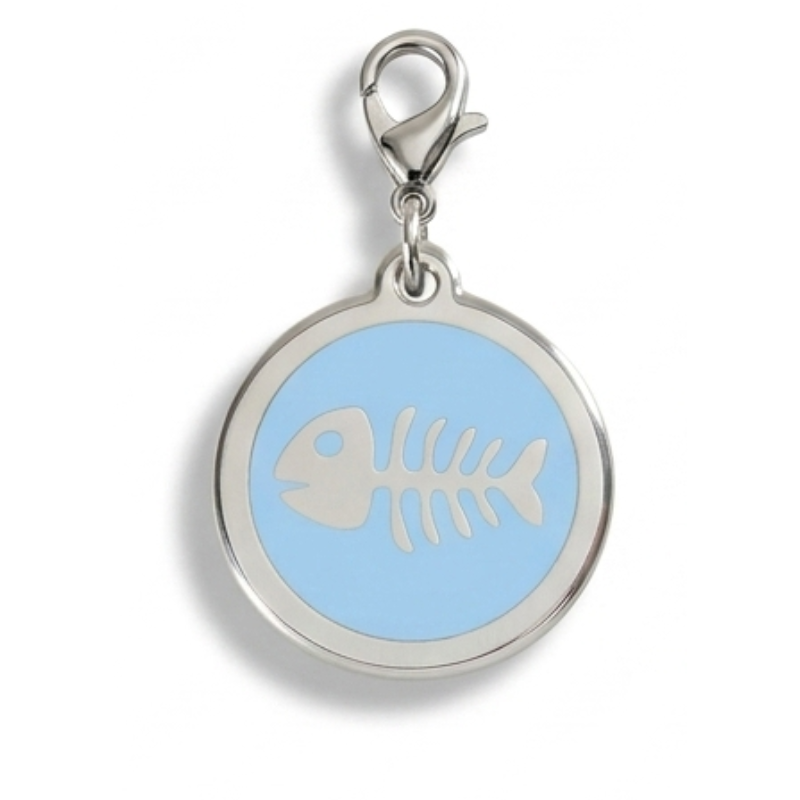 Personalized Enamel Fishbone Round Pet ID Tag, Custom Dog and Cat Name Tag with Phone Number