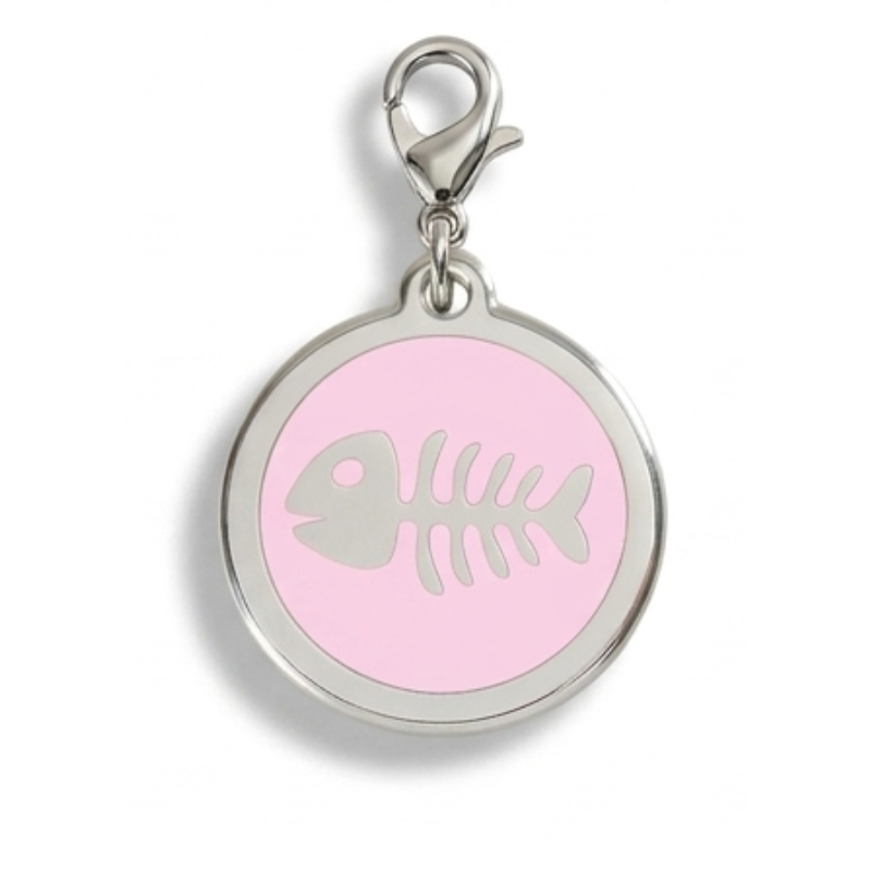 Personalized Enamel Fishbone Round Pet ID Tag, Custom Dog and Cat Name Tag with Phone Number
