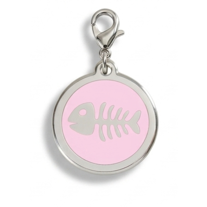 Personalized Enamel Fishbone Round Pet ID Tag, Custom Dog and Cat Name Tag with Phone Number
