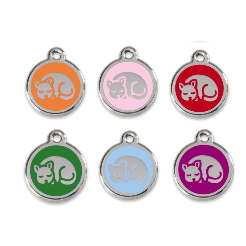 Personalized Sleepy Cat Round Pet ID Tag, Custom Dog and Cat Name Tag with Phone Number (Copy)