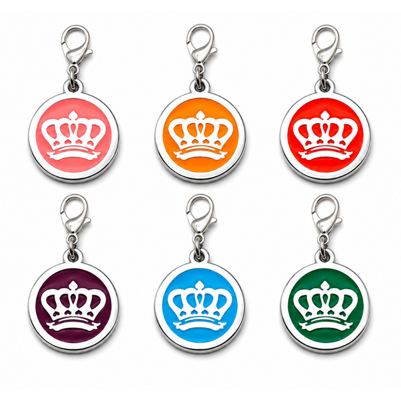 Personalized Enamel King's Crown Round Pet ID Tag, Custom Dog and Cat Name Tag with Phone Number