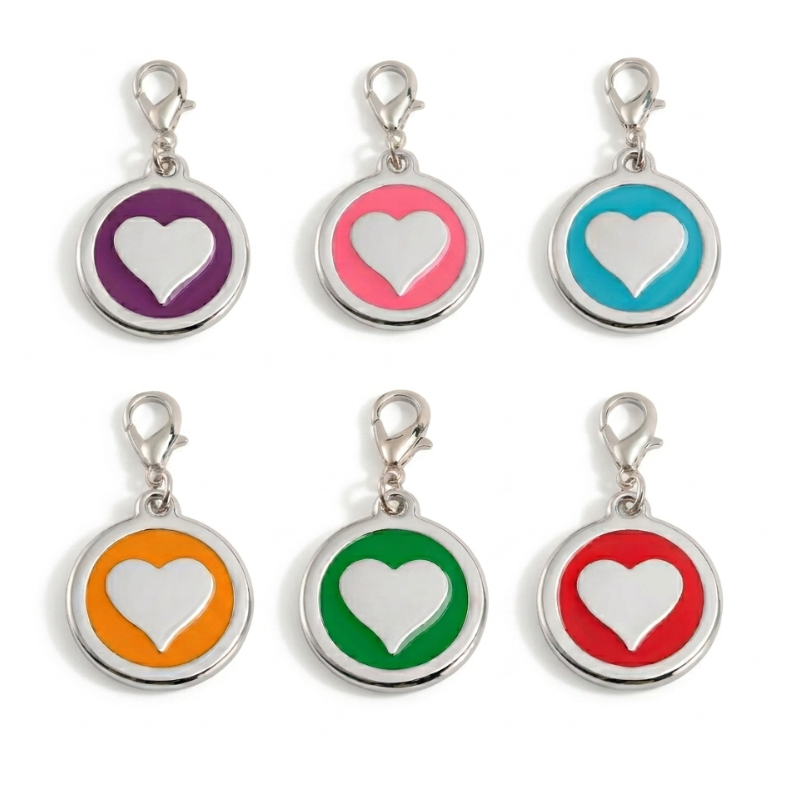 Personalized Enamel Heart Round Pet ID Tag, Custom Dog and Cat Name Tag with Phone Number