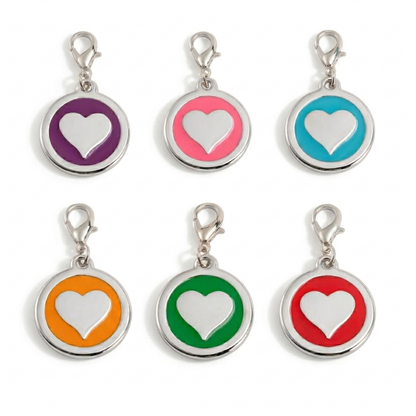 Personalized Enamel Heart Round Pet ID Tag, Custom Dog and Cat Name Tag with Phone Number