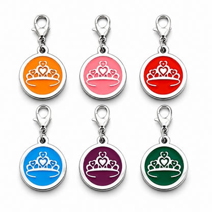 Personalized Enamel Queen's Crown Round Pet ID Tag, Custom Dog and Cat Name Tag with Phone Number