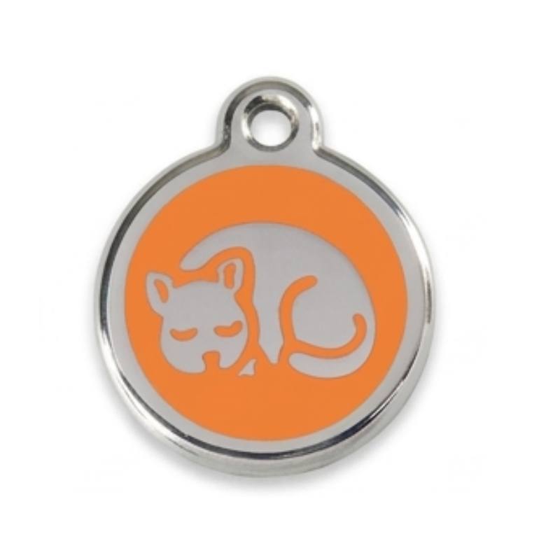 Personalized Enamel Cat Pet ID Tag – Custom Engraved Round Stainless Steel Tag