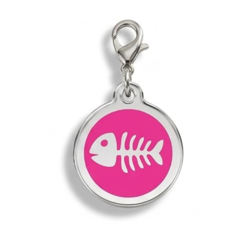 Personalized Enamel Fishbone Round Pet ID Tag, Custom Dog and Cat Name Tag with Phone Number