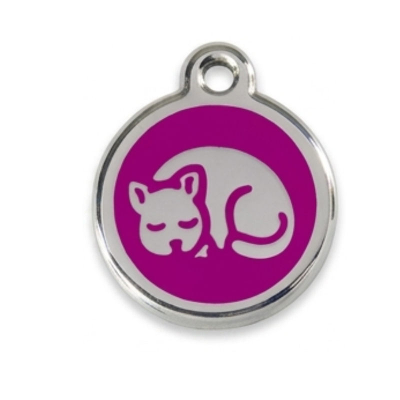 Personalized Enamel Cat Pet ID Tag – Custom Engraved Round Stainless Steel Tag