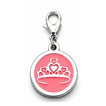 Personalized Enamel Queen's Crown Round Pet ID Tag, Custom Dog and Cat Name Tag with Phone Number