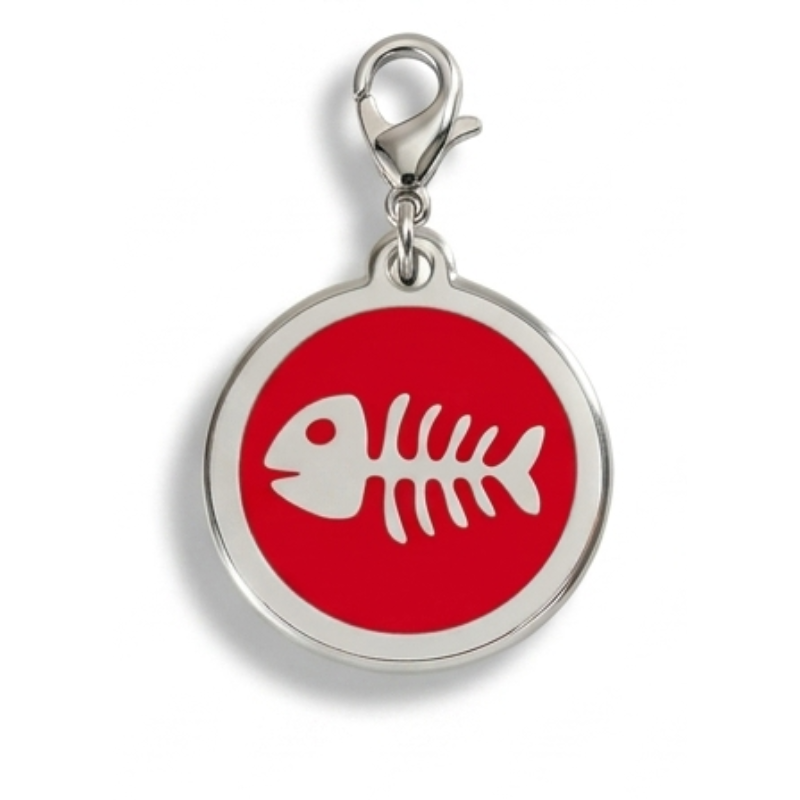 Personalized Enamel Fishbone Round Pet ID Tag, Custom Dog and Cat Name Tag with Phone Number