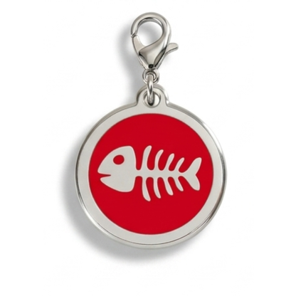 Personalized Enamel Fishbone Round Pet ID Tag, Custom Dog and Cat Name Tag with Phone Number