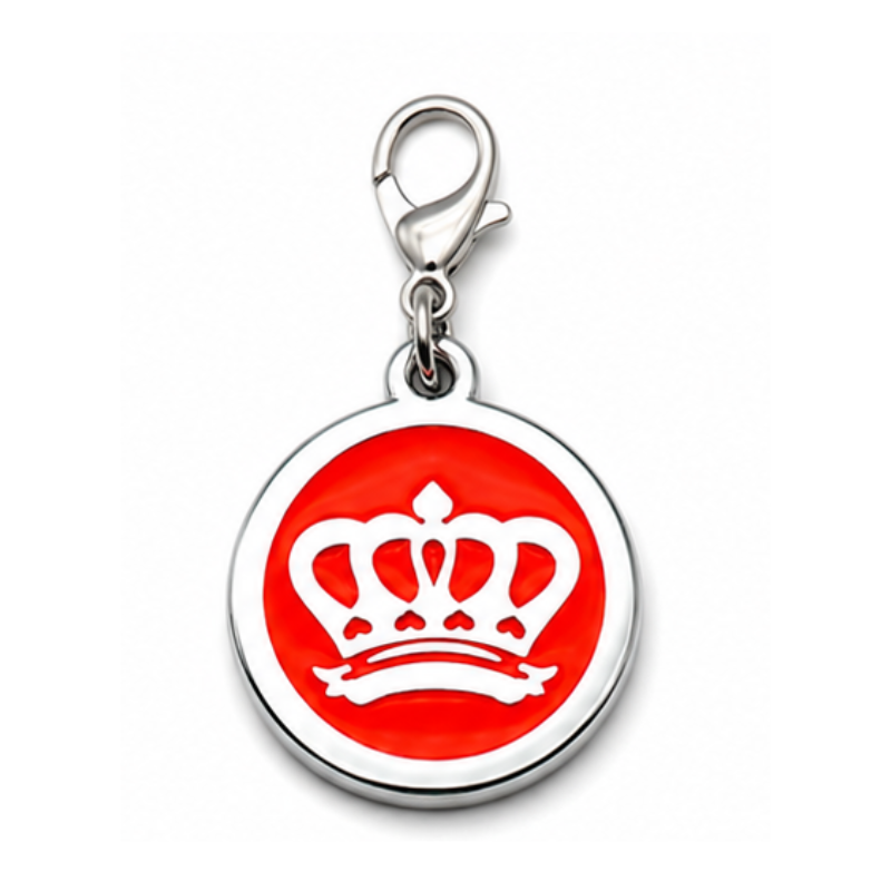 Personalized Enamel King's Crown Round Pet ID Tag, Custom Dog and Cat Name Tag with Phone Number