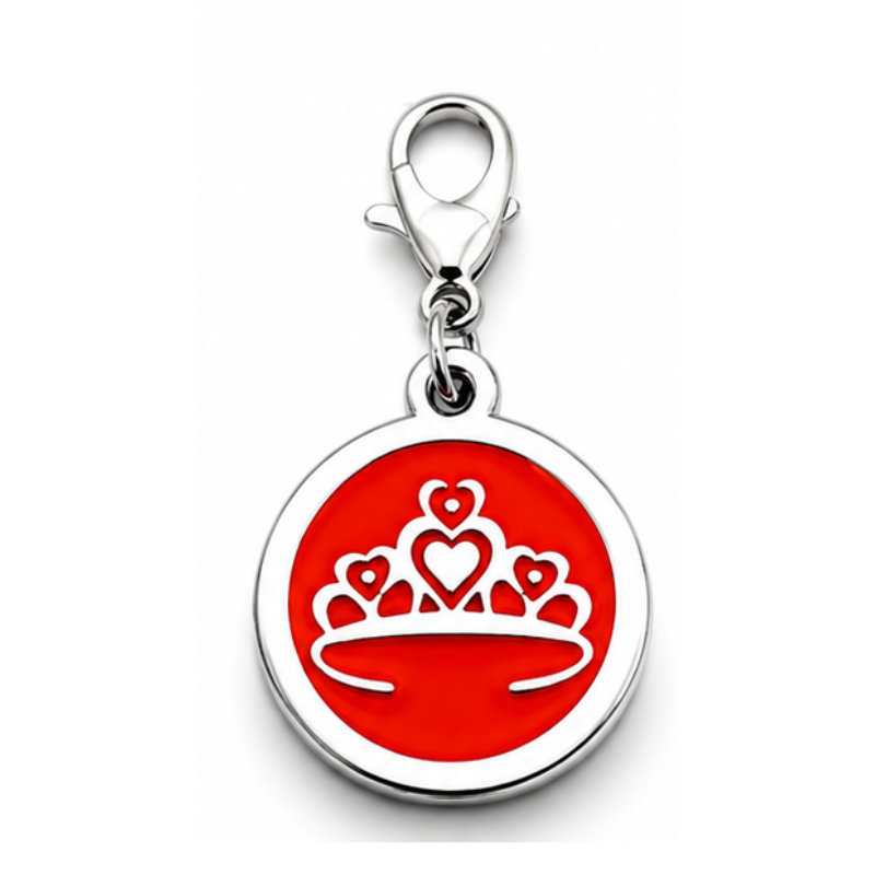 Personalized Enamel Queen's Crown Round Pet ID Tag, Custom Dog and Cat Name Tag with Phone Number