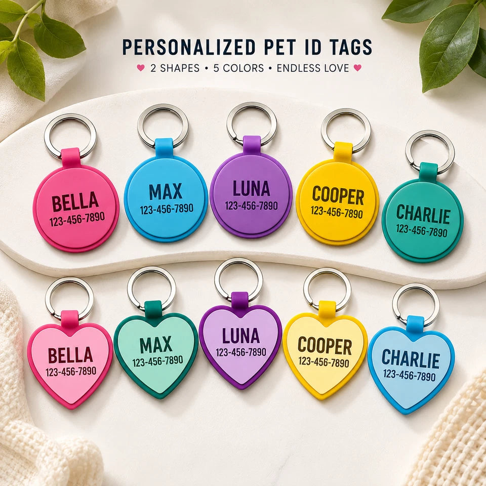 Personalized Round and Heart Silicone Pet Tag Engraved Dog Tag Cat Tag Silent Name Tag
