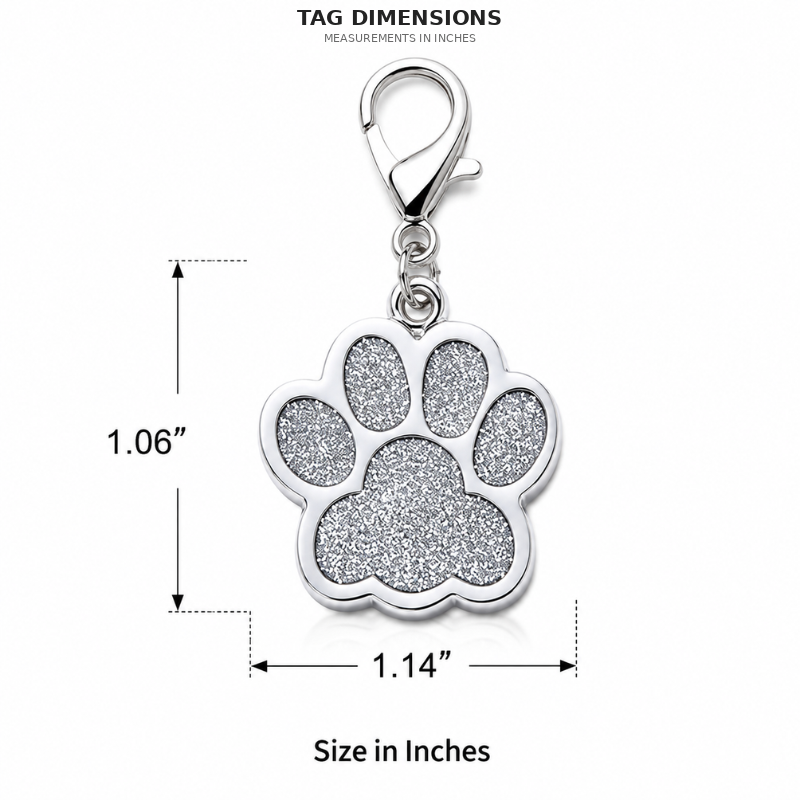 Personalized Glitter Paw Pet ID Tag with Lobster Clasp, Custom Engraved Stainless Steel Dog and Cat Collar Tag