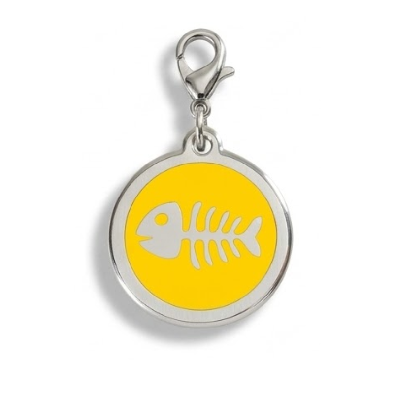 Personalized Enamel Fishbone Round Pet ID Tag, Custom Dog and Cat Name Tag with Phone Number